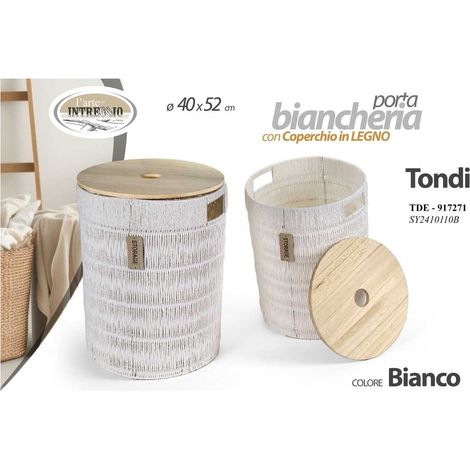 Cesta tonda bianca con coperchio ø40x52 cm