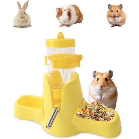 Hamster Water Bottle, 80 ml, 3 in 1 with Bowl, Yellow (1/5)