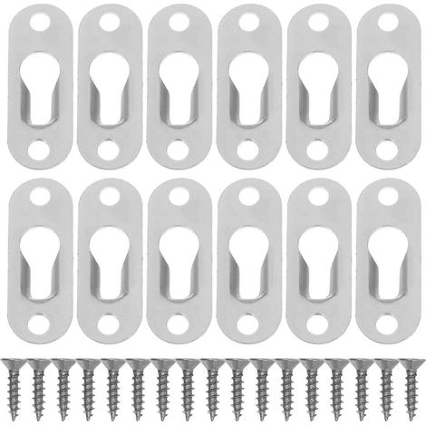 Lot de 20 fixations métalliques robustes à trou de serrure pour miroirs et cadres photo, pour montage mural. (1/4)