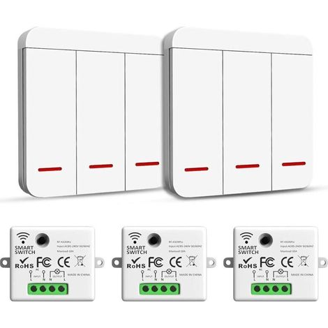 Interrupteur sans fil, émetteur RF, interrupteur de sécurité et récepteur, contrôleur - Interrupteur d'éclairage intelligent 2 200 W/10 A, intérieur 30-50 m, émetteur radio 433 MHz