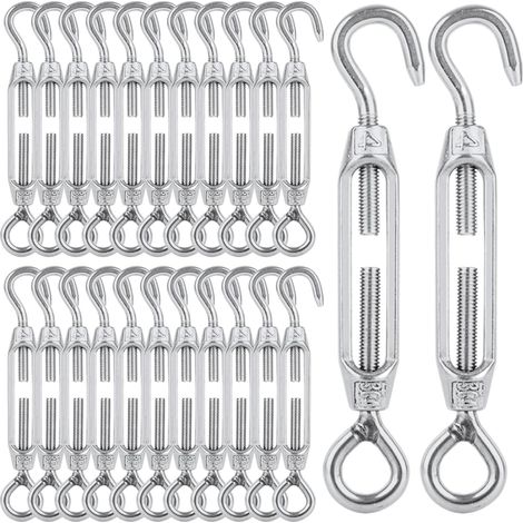 24 Pcs Tendeur Cable M4, Tendeur Cable Inox 304 Réglable Crochet de Ridoir et Oeil, Tendeur de Fil pour Fil de Jardin, Système de Câble, Tendeur Accessoires (1/5)