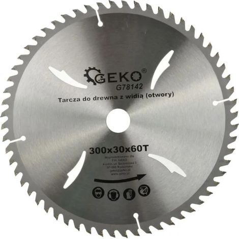 Lame de scie circulaire geko 300x30x60t dents carbure trous refroidissement