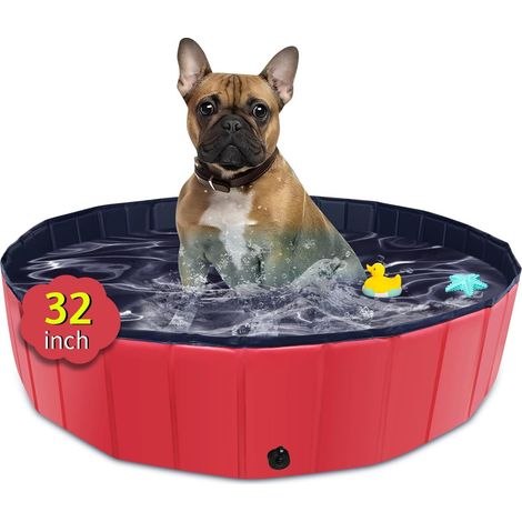 Piscine Pliable surdimensionnée en Plastique Dur Portable pour Chiens, Chats et Enfants, Animaux domestiques, Chiot - 81,3 x 20,3 cm - Red (1/5)