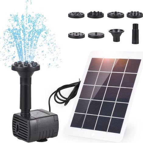 Kit de Pompe à Eau Solaire 3W 5V 120L/H, Pompe de Fontaine Solaire, Câble 1,5 M, avec 7 Buses, pour Bain d'Oiseaux/Aquarium/Etang/Jardin (1/5)