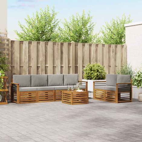 Outdoor-Sofagarnitur mit Kissen 7 pcs Natürlich und Hellgrau (1/5)
