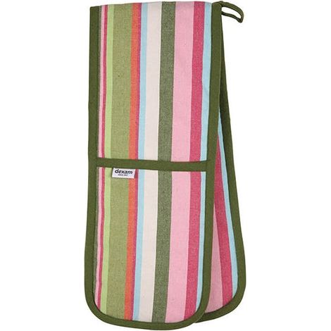Dexam Recycled Cotton Striped Double Oven Gloves Green