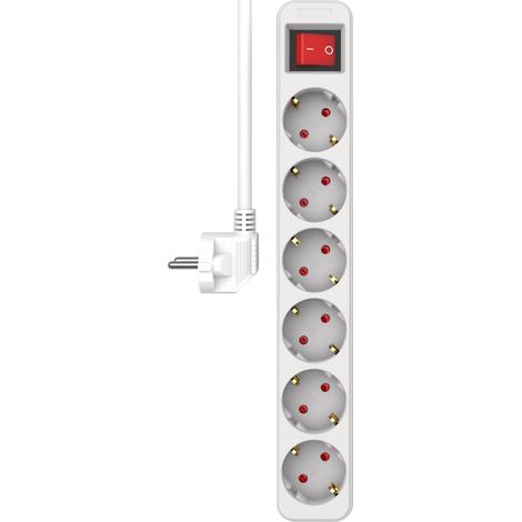 Multiprise 6 Broches avec Interrupteur et câble de 1,5 m - sans Danger pour Les Enfants - Prise Schuko - Maximum 3680 W - Blanc (1/5)