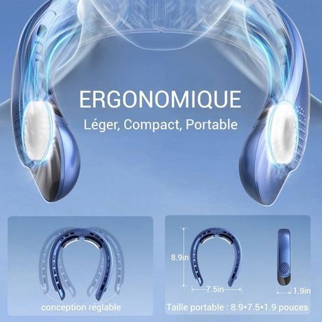 HONORNIC - Ventilateur de cou sans fil 5W 4000mAh 5600 tr/min 3 vitesses réglables avec affichage numérique (1/3)