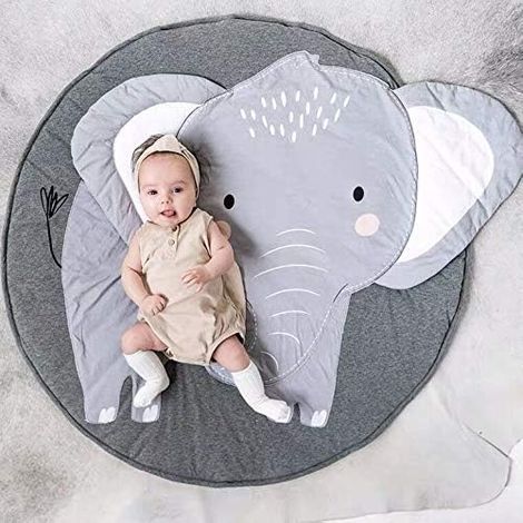 Tapis Ramper bébé Tapis de jeu Tapis Ramper de enfants Rond Animaux Moquette Enfant Tapis pour Fille Garçon 90x90cm (Eléphant) (1/5)