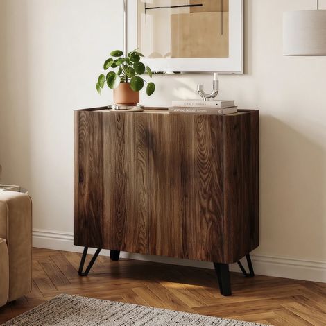 Credenza Trorlon a 2 Ante Mobile Contenitore 83x80x40 cm - Effetto Noce/Travertino [en.casa] (1/5)