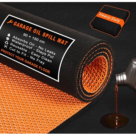 Tapis Anti-déversement d'huile pour Garage,Tapis de Protection pour Sol de Garage 90 x 150 cm Réutilisable,Lavable et découpable sur Mesure Grand Tapis de Garage Noir/Orange (1/5)