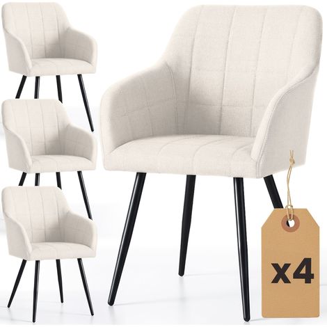 4er Set Polsterstühle mit quadratischen Ziernähten LUXANO Creme mit schwarzen Beinen Lumos Stoff (1/5)