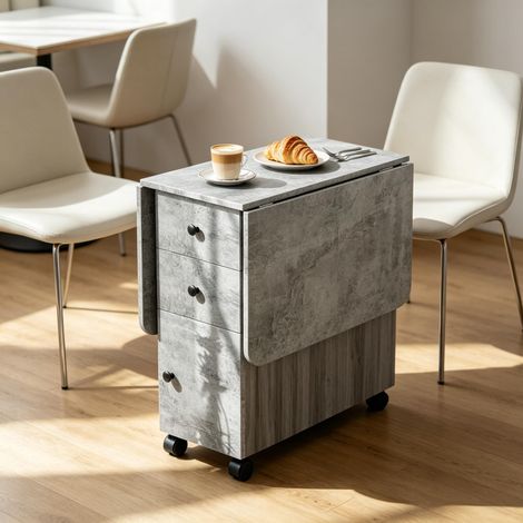 Table à manger compacte pliante avec tiroirs et roues, table roulante polyvalente moderne, bureau escamotable gain de place (livrée sans chaises, uniquement 1 table) (1/5)