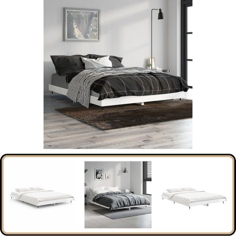 Cadre de lit sans matelas blanc brillant 140x190 cm - Cadre De Lit - Lit Double - Lit Blanc - Meuble Chambre - Literie
