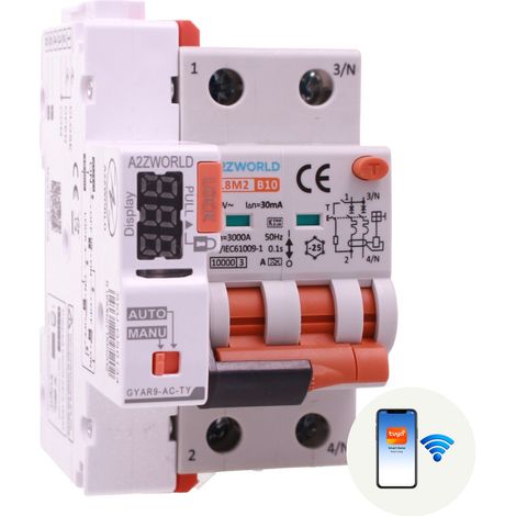 RCBO Interruttore Magnetotermico Differenziale WIFI Con Riarmo Automatico, Tipo A - SI Curva B 2P Veri 3M 6000A 30mA, AC 230V IP20 PL8M2, Disponibili 6A 10A 16A 20A 25A 32A 40A (B10A) (1/3)
