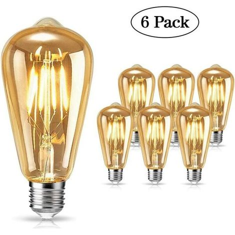 Vintage Edison LED Bulb, E27 4W Warm Light Vintage Antique Retro Incandescent Bulb for Nostalgia and Retro Lighting in Home, Cafe, Bar, etc. - 6 Pieces (1/4)