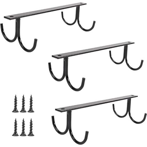Lot de 3 porte-gobelets rustiques sous armoire, porte-gobelets sous étagère 12 crochets de suspension pour tasses, (noir) (1/5)