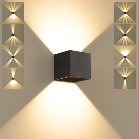 Aplique LED de exterior, 12 W, 3000 K, negro Iluminación impermeable IP65, aplique con ángulo de haz ajustable, aplique de interior moderno para entrada y jardín. (1/5)
