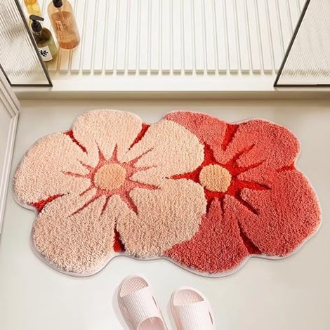 CSPARKV Bath Mat, Cute Flower Bathroom Mat with Thickening Soft Absorbent, Quick Drying, Non-Slip Bathtub Floor Mat for Bedroom Shower (1/4)