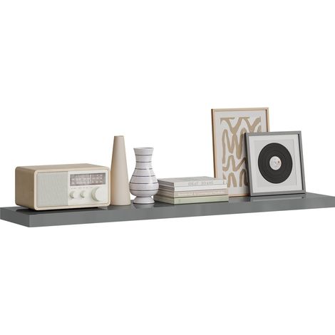 WOLTU 1x Wandregal, Schweberegal MDF Wandboard mit Metallhalterung, für Küche Badezimmer Wohnzimmer Schlafzimmer, 110x22,9x3,8 cm, Hochglänzend Grau