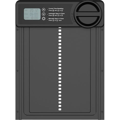 Porte automatique de poulailler, alimentée par piles, affichage en alliage d'aluminium étanche IPX3, avec minuterie et fonction anti-pincement intelligente, noir - (1/5)