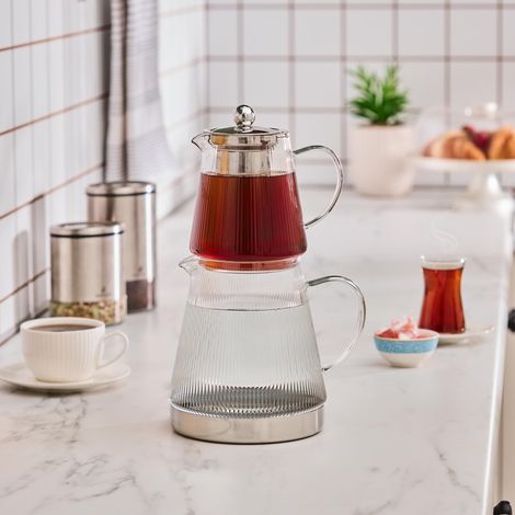 Theiere avec Infuseur en Acier Inoxydable, Bouilloire de 2 L et Theiere Turque en verre de 0,8 L, Caydanlik, Preparateur de the Turc pour the aux Herbes, the en Vrac (1/5)