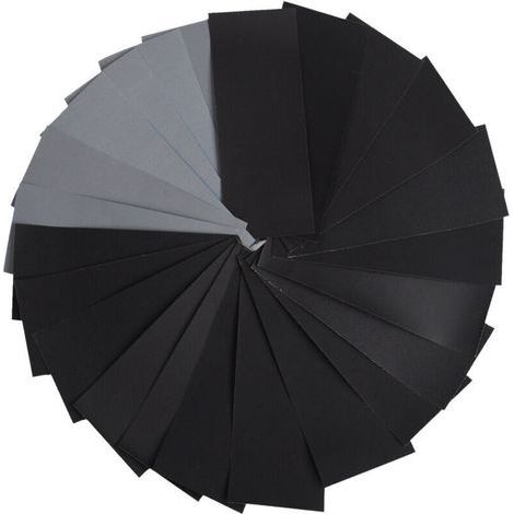 Schleifpapier, Schleifpapier, je 3 Blatt pro Körnung: 120, 150, 180, 240, 320, 400, 600, 800, 1000, 1200, 1500, 2000, 2500, 3000 und 5000, 45 Blatt Schleifpapier (1/4)