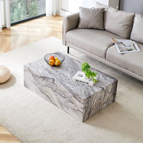 Mesa de centro de MDF gris efecto mármol 90 x 50 x 30 cm rectangular (1/5)