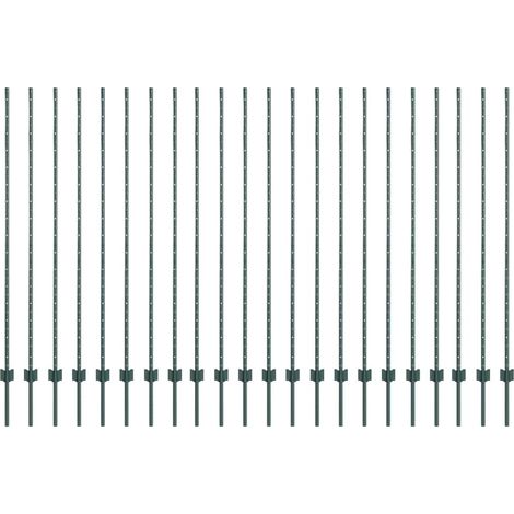 Poteaux de Clôture 22 pcs U-Channel Vert 200 cm Acier CFW3025730 (1/5)