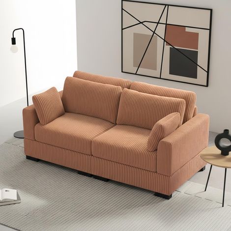 Divano a 2 posti in velluto a coste – Divano lineare spazioso e confortevole con 2 cuscini e braccioli, 188x88x85 cm - Arancione
