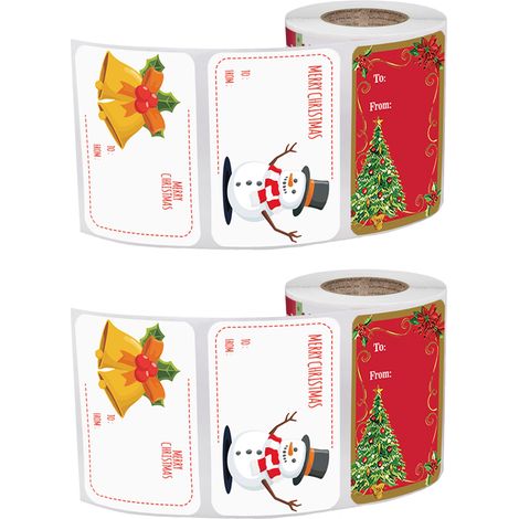 500 etiquetas autoadhesivas navideñas, 6 diseños, papel estucado 5x7,5cm, regalos navideños (1/5)