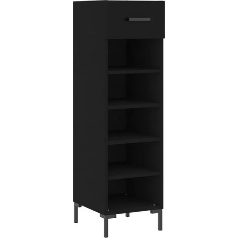 Scarpiera nera 30 x 35 x 105 cm con cassetto e gambe in ferro stile industriale in legno composito nero 020048737