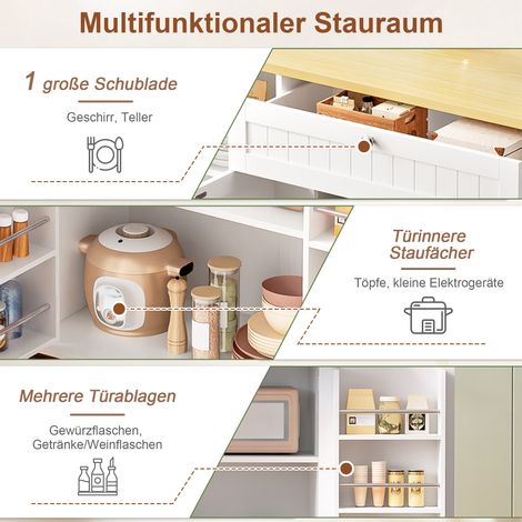 Îlot de cuisine mobile avec plan de travail rabattable, chariot de cuisine, table bar, tiroir et armoire de rangement, 3 étagères de porte, 120 × 45 (70) × 92 cm (1/5)