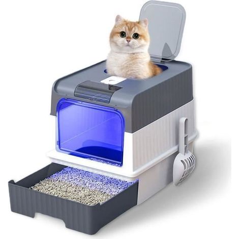 Geschlossene Katzentoilette – UV-sterilisiert – Katzen – 48 x 35 x 36 cm – Grau