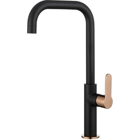 Edouard Rousseau - Miscelatore Lavello Kanban - Controller e Embase PVD, Dado di serraggio Rapido a mano - 377 (altezza) x 189 (Saillie) mm - Nero/Oro Gold