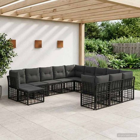 Conjunto de sofás de exterior 12 pcs Negro y Gris oscuro (1/5)