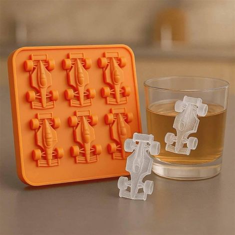 Moule à glaçons en silicone – Moule 3D en forme de voiture, conception à 6 compartiments, convient pour faire des glaçons, du chocolat, des bonbons et divers autres aliments (orange).