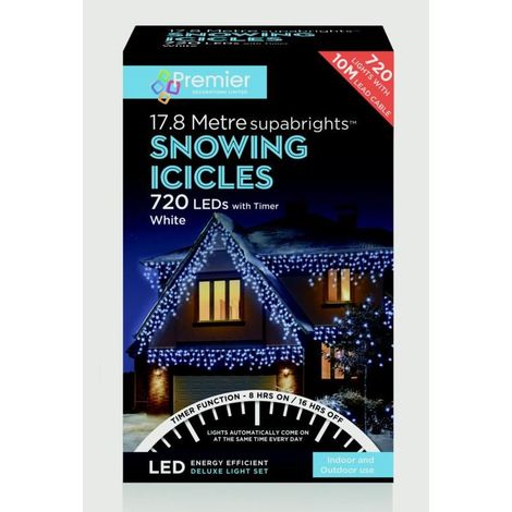 17.8m (720 LED) Premier Outdoor LED Icicle Christmas TIMER Lights - Cool White (1/5)