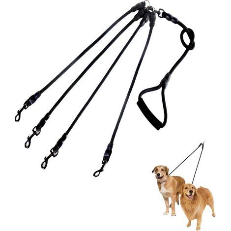 Laisse pour Chien 4 en 1, Laisses pour Chien, Laisse 4 en 1 pour Chien, Laisse pour Chien Amovible, Laisse réglable en Nylon, adapté à la Marche et à la randonnée avec des Animaux de Compagnie(Noir) (1/5)