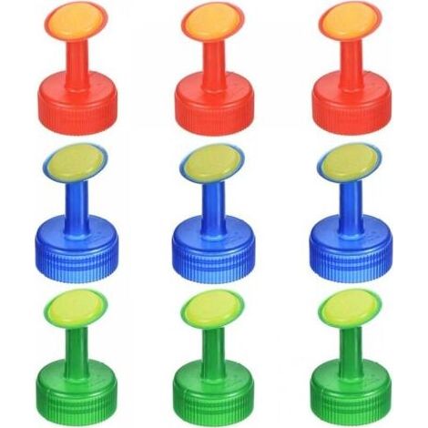 Bouchon Arrosoir - 28 mm Diamètre Intérieur - Pour Bouteilles 0,5 à 1,5 L - Lot de 9 Pièces (3 Rouges 3 Verts 3 Bleus) (1/4)