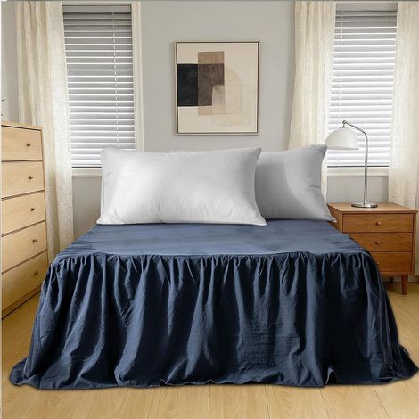 Elegant Ruffle Wrap Around Style Bed Skirt Bed Cover Ruffled Solid Bed Rock (140 x 200 cm, Height 45 cm) Navy Blue (1/5)