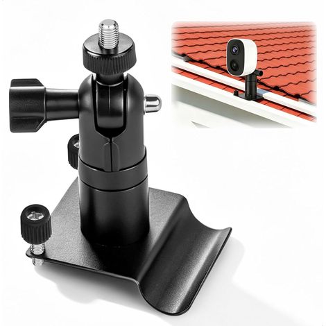 Support Caméra Gouttière, Fixation pour Avant-Toit pour Caméra Extérieure avec Angle Réglable 360° Rotation, Support Camera Exterieur Universal Vis 1/4" pour Caméra Panneau Solaire, Noir (1/5)