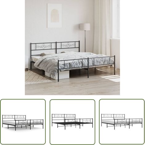 The Living Store Metallbett ohne Matratze mit Fußteil Schwarz 180x200 cm - Metallbett - Boxspringbetten - Doppelbett - Bettrahmen - Schlafraum (1/5)