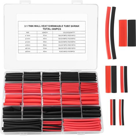 300 Pièces Tube Thermorétractable à Double Paroi,Gaine thermorétractables Etanche, 3: 1 Gaines Thermorétractables à Soudure, Tube Isolation Électrique - Noir, Rouge (1/5)