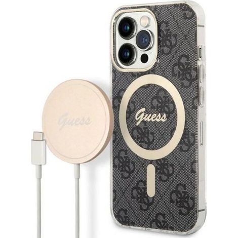 Set custodia e caricabatterie Guess GUBPP13LH4EACSK per iPhone 13 Pro, nero/custodia rigida nera, 4G, stampa MagSafe (1/5)