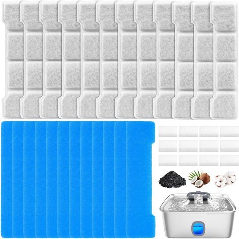 12 filtres pour fontaine à chat compatibles avec la fontaine à eau 15L SIFS76DE, avec 12 filtres à eau au charbon actif, lot de 12 pré-éponges avec 12 éponges pour pompe (1/5)