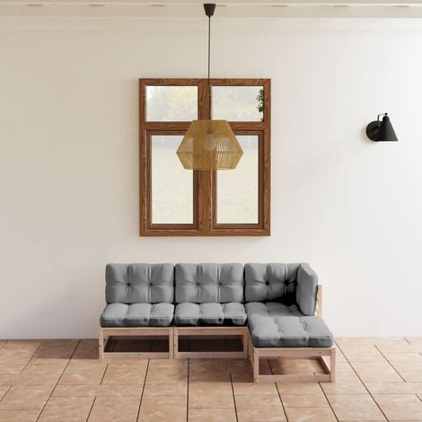 Salon de jardin 4 pcs,Mobilier de terrasse,Table et Chaise pour Relax avec coussins Bois de pin massif -YZ616310 (1/5)