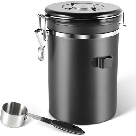 Pot à café hermétique 1,8 L en acier inoxydable - récipient à grains, noir (1/4)