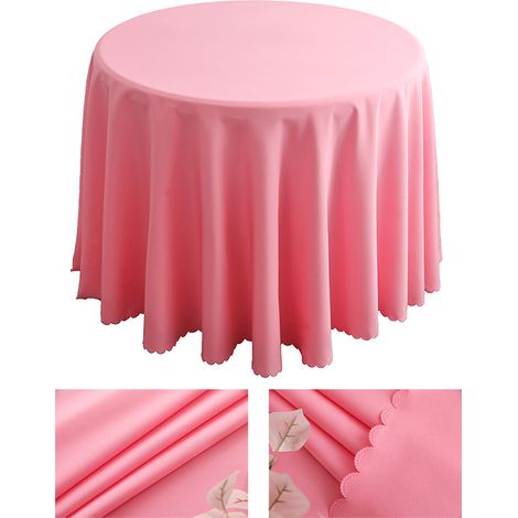 Cette nappe ronde rose en polyester est parfaite pour une table basse, une table de pique-nique ou une table de jardin. Diamètre : 220 cm. (1/5)