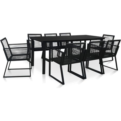 9 Piece Outdoor Dining Set PVC Rattan Black vidaXL (1/5)